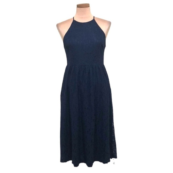 Francesca’s Collection Soprano Midi Dress Size Medium Navy Blue Floral Lace - Picture 1 of 9
